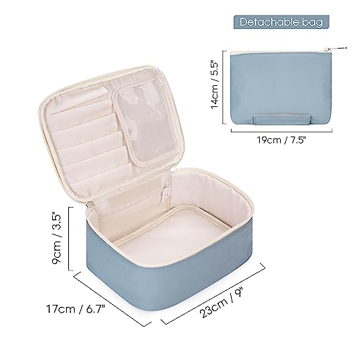 Travel Makeup Bag Large Cosmetic Bag Makeup Case Organizer for Women (Greyish Blue (Upgrade))