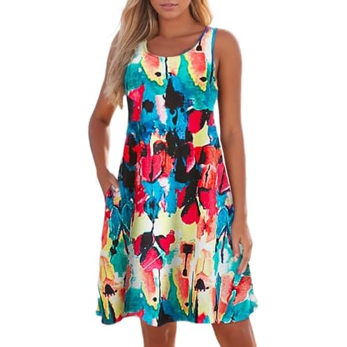 LAKOYA Same Day Delivery Women’s Summer Dresses Floral Print O Neck Tank Dresses Vintage Sundresses Holiday Sleeveless Dresses Items Under 1 Pound Red