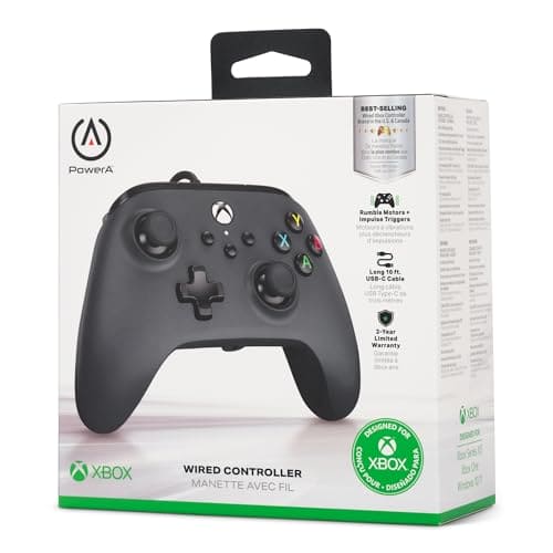 PowerA Wired Controller For Xbox Series X & S, Xbox One, PC, Windows 10 & 11, Dual Rumble Motors, Detachable 10ft USB Cable, 3.5mm Stereo Headset Jack, Official: Black