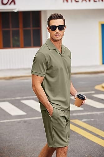 COOFANDY Men's Polo Shirt and Shorts Set 2 Piece Outfits Fashion Summer Tracksuits Short Sleeve Casual Polo Suit