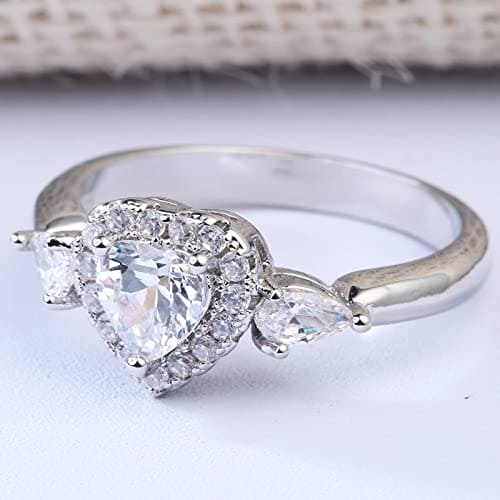 Dsnyu Engagement Rings Women, Silver Jewelry Rings Heart Cubic Zirconia Silver Plated Accessories for Wife Friend Size 6 Gift with Box