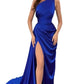 PAVERJER One Shoulder Bridesmaid Dresses Long Royal Blue Ball Gowns with Slit Mermaid Satin Formal Dress for Women Size 2