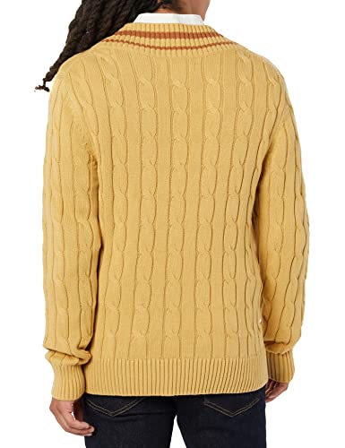 Amazon Essentials Men's Cable Knit V-Neck Jumper, Tan, XXL