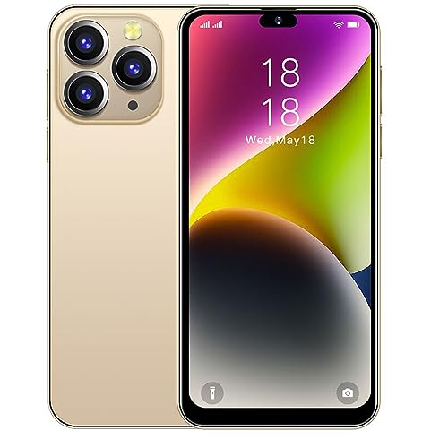 JtQtJ i14Pro Max (2023 New) Smartphones, Android 9.0 Mobile Phones with 6.3" HD Display, Dual SIM, Dual Cameras, 16GB ROM(Expandable to 128GB),Wifi,GPS,Bluetooth,Face ID-(i14Pro Max(6.3")-Golden)