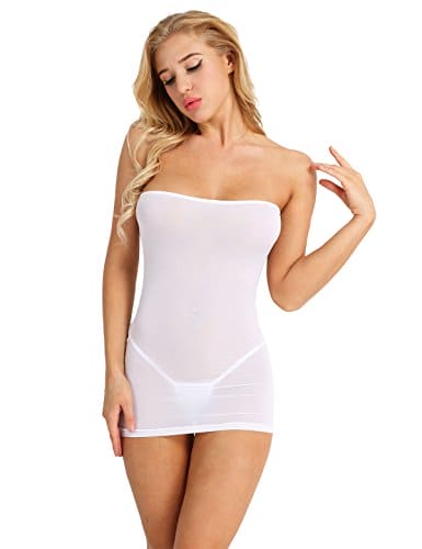 ranrann Women's See Through One Piece Bodycon Mini Tube Dress Nightclub Teddy Lingerie Dresses White Seamless One_Size