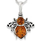 Sterling Silver & Natural Baltic Honey Amber BUMBLE BEE Pendant (Optional Necklace)