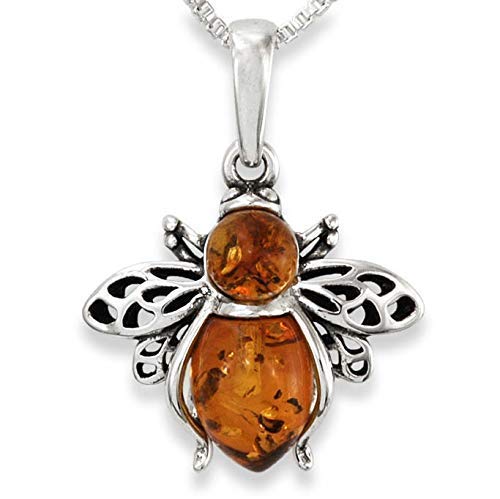 Sterling Silver & Natural Baltic Honey Amber BUMBLE BEE Pendant (Optional Necklace)