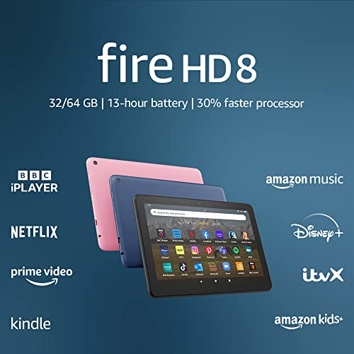 Certified Refurbished Amazon Fire HD 8 tablet | 8-inch HD display, 32 GB, 30% faster processor, designed for portable entertainment, 2022 release, with ads, Rose