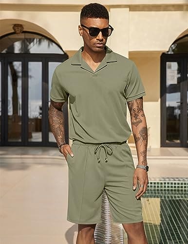 COOFANDY Men's Polo Shirt and Shorts Set 2 Piece Outfits Fashion Summer Tracksuits Short Sleeve Casual Polo Suit