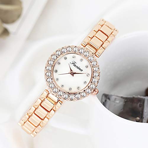 Clastyle Rose Gold Watch and Bracelet Set for Women - Elegant Diamond Ladies Watches with Bangle - Womens Watch and Jewellery Set with Mother of Pearl