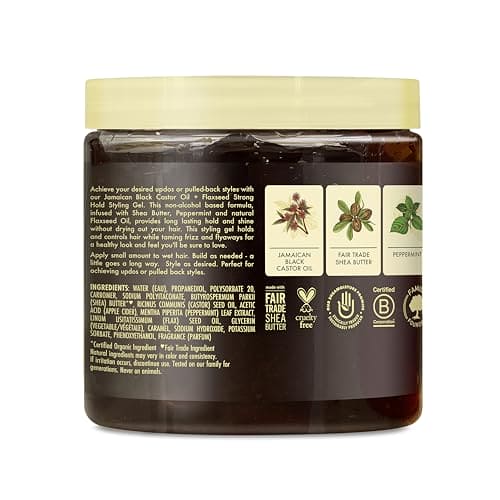 SheaMoisture Styling Strong Hold Styling Gel for Natural, Chemically Processed or Heat Styled Hair Jamaican Black Castor Oil and Flaxseed Paraben-Free Anti-Frizz Hair Gel 15 oz