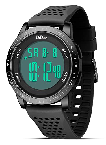 HANPOSH Mens Watches Digital Watch for Men Stopwatch 30M Waterproof Sports Watch Ultra-Thin Band Military Wrist Watches with LED Backlight/Alarm/Timer/Date (Black Black)