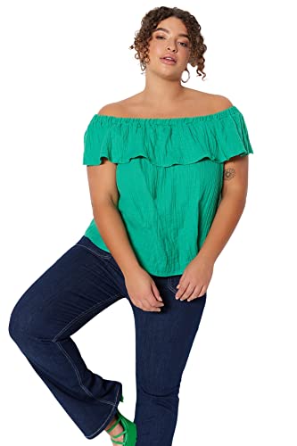 Trendyol Woman Relaxed fit Basic Carmen Collar Woven Plus Size Blouse,Green,44