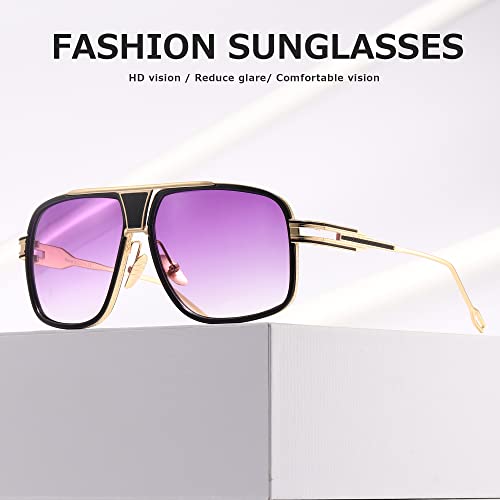 kimorn Sunglasses For Men Retor Goggle Metal Frame Classic Eyewear AE0336 (Gold Frame Gradient Purple Lens, 62)