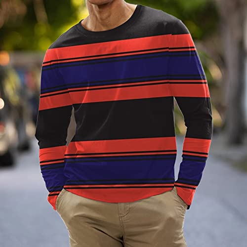 Mens Long Sleeve T Shirt Long Sleeve Polo Shirts Mens Deals Mens Fashion Casual Sports Striped Stitching Digital Printing Round Neck T Shirt Long Sleeve Top Short Sleeve plus Size Shirt (7-Black, XXL)