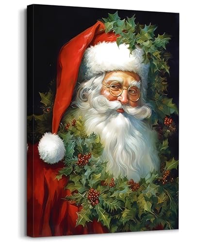 GLOKAKA Santa Claus Wall Art Christmas Santa Claus Portrait Painting Picture Poster Wall Decor Print Canvas Christmas Decorations New Year Artwork for Living Room Decoration