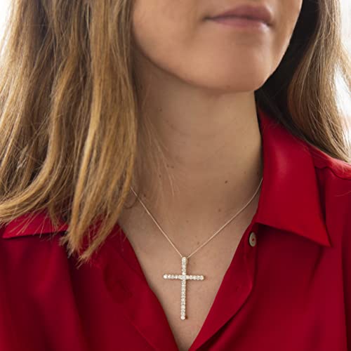 Tuscany Silver Women's Sterling Silver Large White Cubic Zirconia Set Cross Pendant on Curb Chain of 46cm/18"