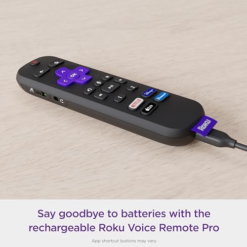 Roku Voice Remote Pro | Rechargeable TV Remote Control with Hands-free Voice Controls, Headphone Mode & Lost Remote Finder - Replacement Remote Compatible with Roku TV, Roku Players, & Roku Audio