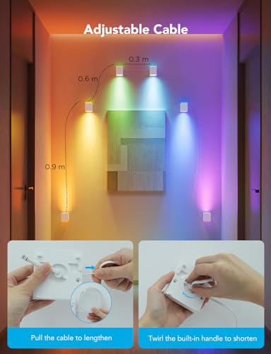 Govee Cube Wall Sconces, RGBIC LED Wall Light Works with Alexa, WiFi Smart Lights for Room Decor, Colour Changing Indoor Light Fixture for Bedroom Dining Room, Music Sync, Adjustable Cables