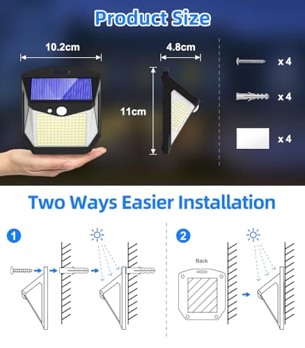 Solar Security Lights Outdoor Garden: 238 LED Solar Powered Outside Light 3 Modes Motion Sensor and 270°Wide Angle IP65 Waterproof Solar Power Wall Lighting For Fence Flood Door Garage Yard 4 Pack