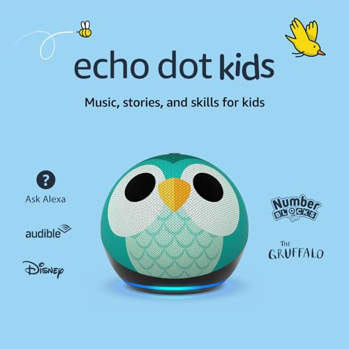 Echo Dot Kids (Newest gen) | Wi-Fi and Bluetooth smart speaker with Alexa | With 1 year of Amazon Kids+ content | Owl