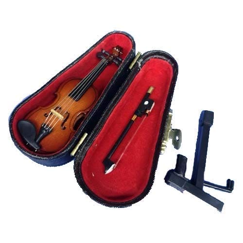 ALANO Mini Violin Model Decorative Ornament Mini Musical Instrument with bow & stand (10cm)