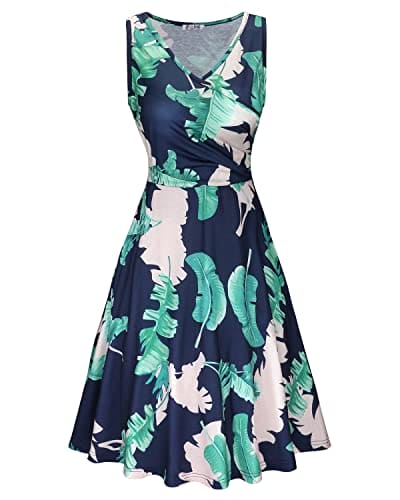 KILIG Womens Summer Dresses Floral Beach Casual Sundress UK Ladies V-Neck Midi Dress（Floral-03，L）