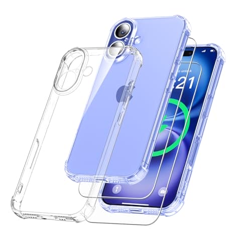 YisrLery 3 in 1 Phone Case Compatible with iPhone 16 Plus Case and 2 Pack Tempered Glass Screen Protector, Slim Soft TPU Shockproof Anti-Scratch iPhone 16 Plus Phone Case Silicone Clear 6.7-Inch