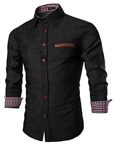 COOFANDY Mens Shirt Casual Dress Button Down Denim Work Type 01 - Black Large Long Sleeve