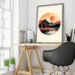 Sunset Abstract Poster, Scandi Minimalist Boho Print, Modern Art Bauhaus, Archival Matte, A4 (Black Frame) - 29.7x21cm