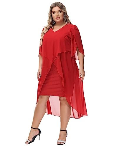 Hanna Nikole Women's Large Sizes Sleeveless Evening Dress Knee-Length Cocktail Dress Red 22 Plus Large Sizes