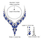 Clearine Wedding Bridal Jewellery Set Teardrop Rhinestone Cluster Statement Necklace Dangle Earrings Set Costume Jewellery for Women Navy Blue Silver-Tone