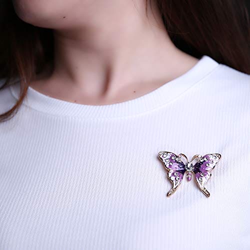 YUEMING Brooch Pin,Vintage Butterfly Brooch Pin Rhinestones Crystal Brooches Scarf Clips for Girls (Purple)