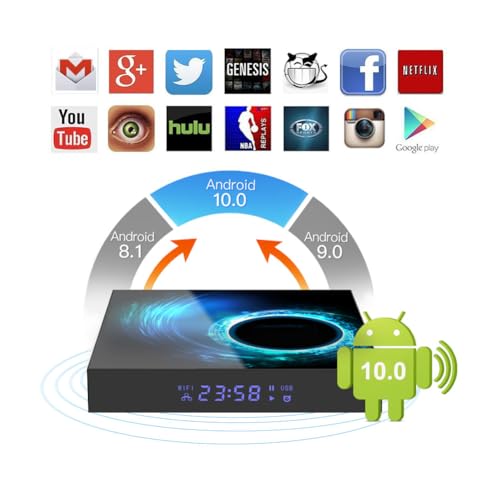 Android TV Box 4GB RAM 32GB ROM 6K 4K HD TV Box Android, Quad-Core Cortex-A53 CPU Android Box 10.0 OS with WiFi 2.4G/5.0G Ethernet Blustooth 3D Smart TV Box