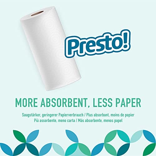 Amazon Brand - Presto! TAD Kitchen Roll, Extra Absorbent, 8 Rolls (1 Pack of 8), 51 Sheets per Roll, Wring and Reuse, FSC Certified