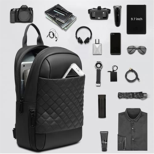 Shoulder Bag for Men,Small Black Plaid Cross Body Chest Bags,with USB Port Sling Messenger Bag,Water Repellent Hiking Biking Daypacks