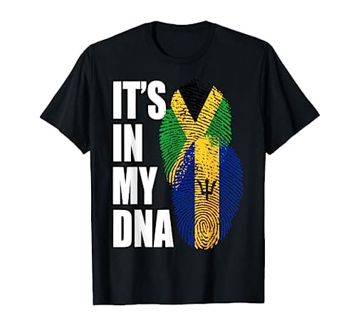 Barbadian And Jamaican Mix DNA Flag Heritage T-Shirt