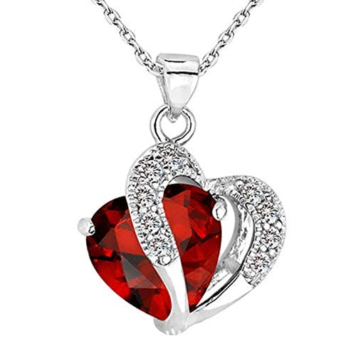 HshDUti Necklaces for Women Cubic Zirconia Love Heart Pendant Necklace Jewellery Gifts for Mum Her Wife Girlfriend Anniversary Birthday Mothers Day Christmas Valentines Gifts Red