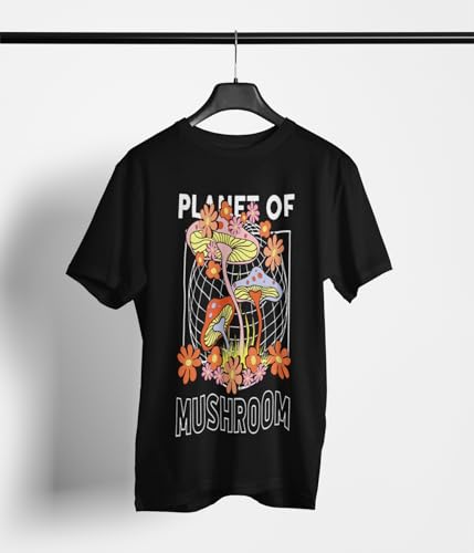 Women's Oversized Baggy Fit Short Sleeved Slogan Printed T-Shirts (UK, Alpha, S, Regular, Regular, Black : Planet of Mushroom Slogan Printed T-Shirt)