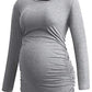 Smallshow Women's Maternity Tops Long Sleeve Pregnancy Clothes T Shirts 3-Packs,Army Green-Black-Light Grey,S