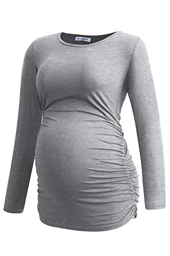 Smallshow Women's Maternity Tops Long Sleeve Pregnancy Clothes T Shirts 3-Packs,Army Green-Black-Light Grey,S