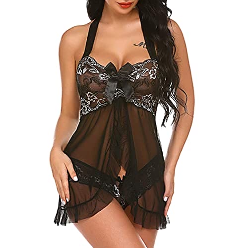 Vexiangni Sexy Underwear for Women 3-Piece Bra Set Underwear Women Sexy Set Bra and G-String Lace Strapless Removable Straps Push Up Underwire Bra Underwear Lingerie Thong Lingerie, black, M