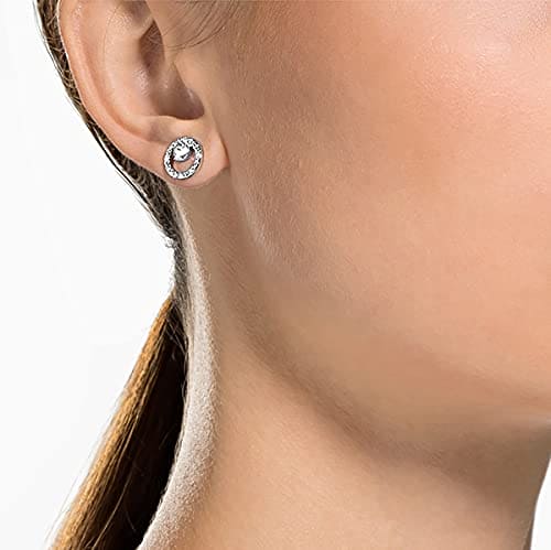 Swarovski Creativity stud earrings, Circle, White, Rhodium plated