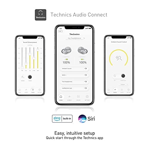 Technics True Wireless Multipoint Bluetooth Earbuds with Microphone, HiFi, Clear Calls, Long Battery Life, Lightweight Comfort Fit, Alexa Built in, EAH-AZ40-S (Silver)