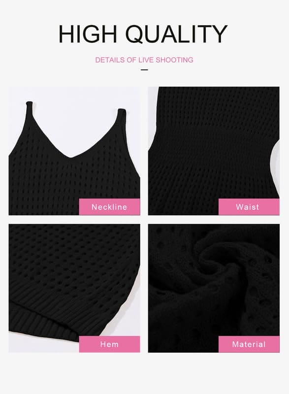 Dokotoo Swimsuit Women Beach Cover ups for Women 2024 Trendy Vacation Summer Casual Scoop Neck Crochet Hollow Out Womens Spaghetti Straps Knit Dresses Beach Clothes Swimwear Black Medium