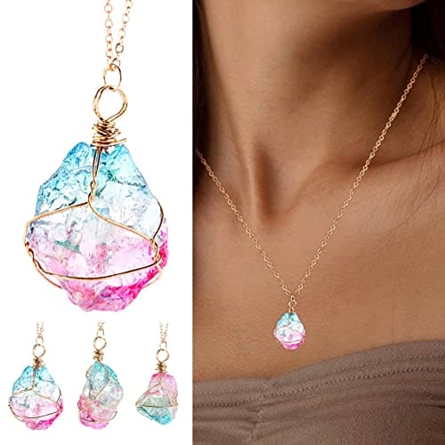 Janly Clearance Sale Womens Necklaces & Pendants, Rainbow Stone Natural Crystal Chakra Rock Necklace Quartz Pendant, Jewelry & Watches for Christmas Valentine's Day (White)