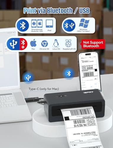 iDPRT Bluetooth Thermal Label Printer, 4X6 Shipping Label Printer for Small Business and Shipping Packages, Support Windows, Mac, iOS, Android, Used for Amazon, Shopify, Ebay, UPS, USPS