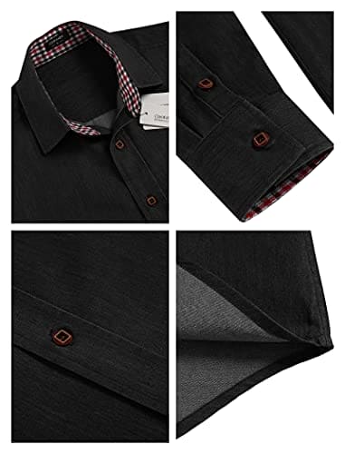 COOFANDY Mens Shirt Casual Dress Button Down Denim Work Type 01 - Black Large Long Sleeve