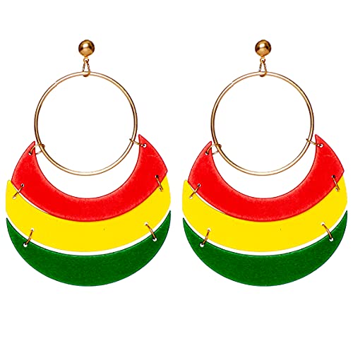 Wooden Rasta Reggae Dangle Post Earrings for Women
