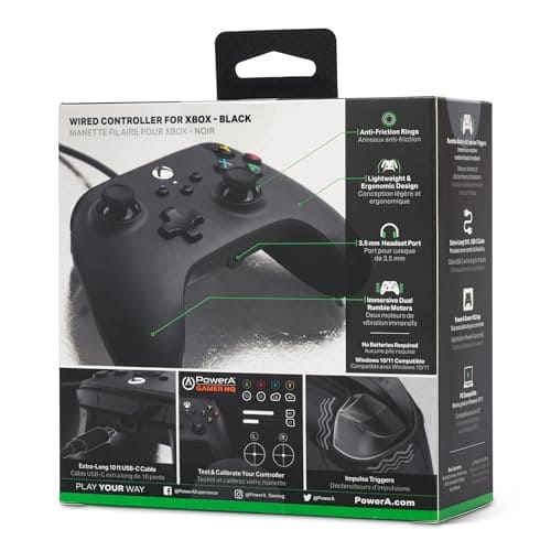 PowerA Wired Controller For Xbox Series X & S, Xbox One, PC, Windows 10 & 11, Dual Rumble Motors, Detachable 10ft USB Cable, 3.5mm Stereo Headset Jack, Official: Black